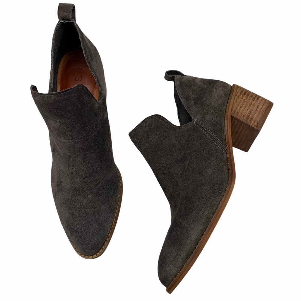 1 State Idania Gray Suede Cutout Ankle Booties 8M - Picture 1 of 7